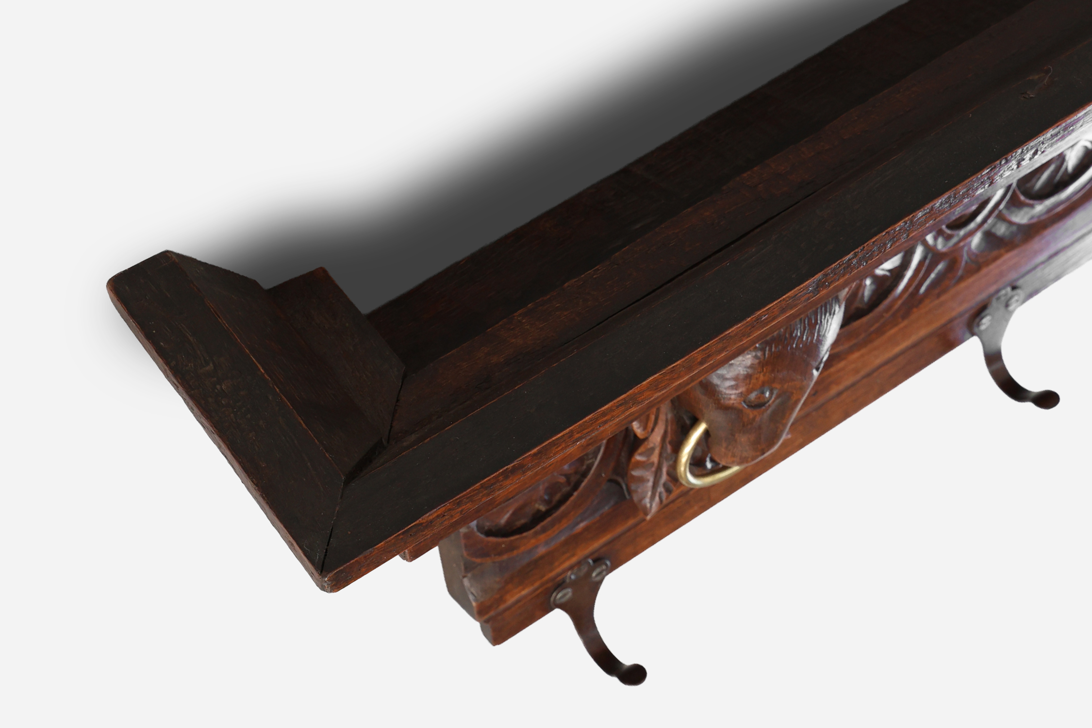 Large 18th Century Gothic solid oak hand carved coat rack, France thumbnail